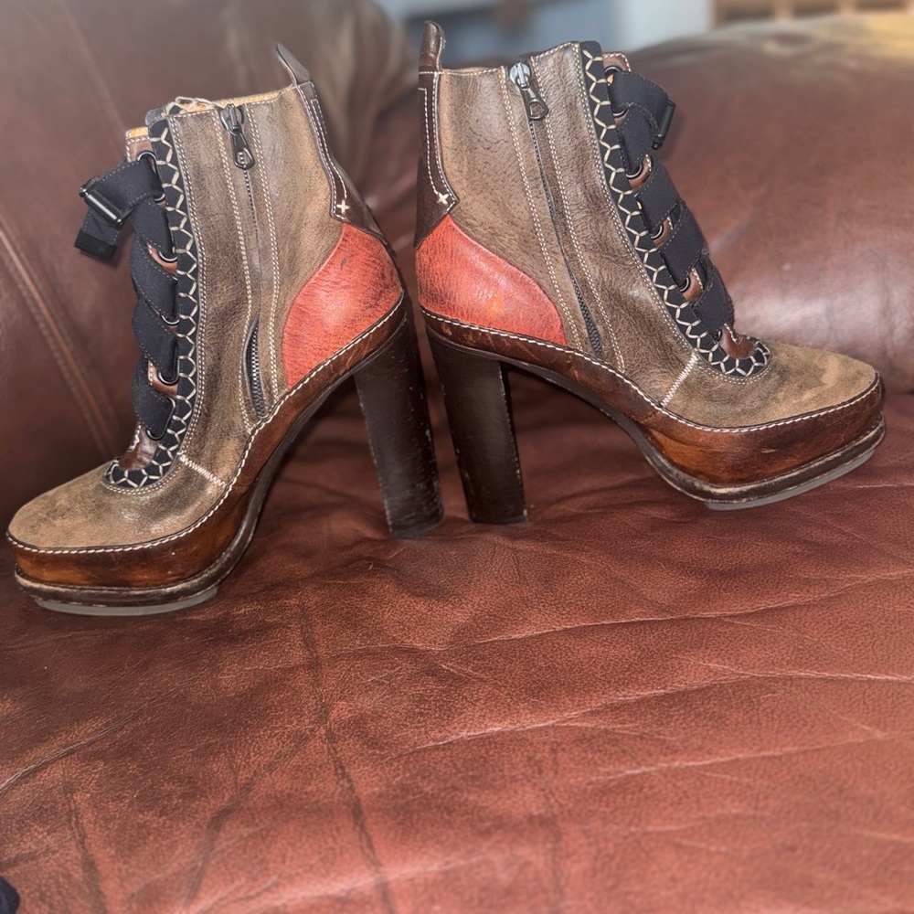 Rag & Bone Show Stopper Patchwork Brown and Red Heeled Boots